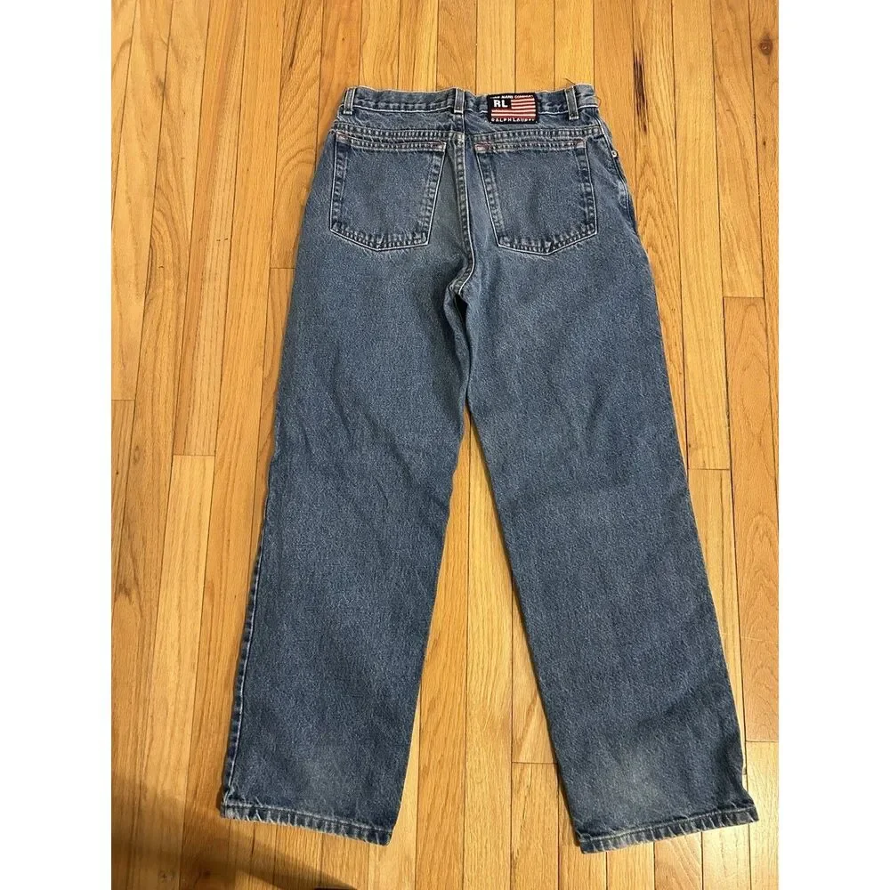 Vintage Polo Jeans Ralph Lauren Kids Size 18 Blue Wide Leg Jeans USA Flag Patch